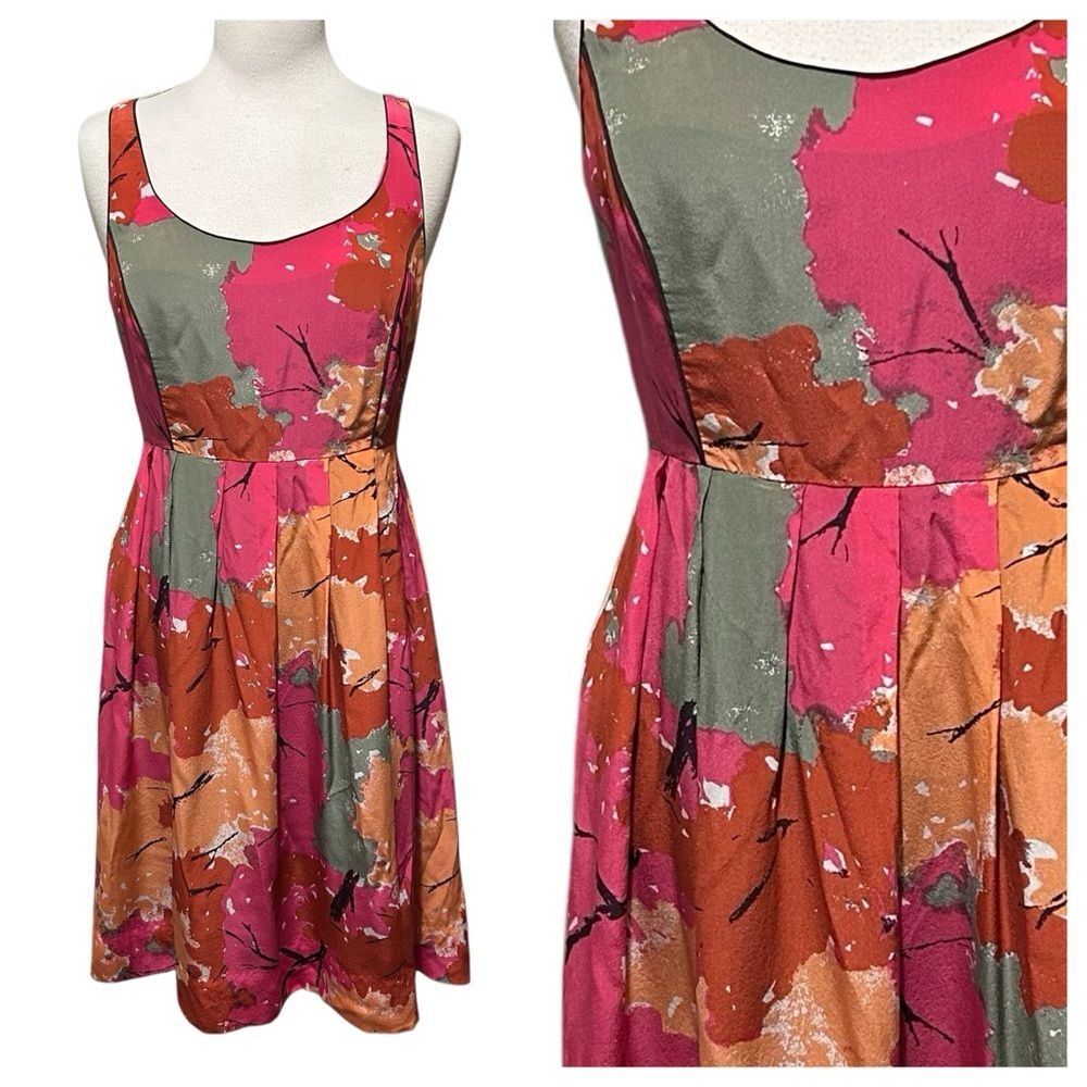 We Love Vera Colorful Pink Orange Silk Lined Fit & Flare Dress - Size 8